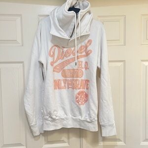 Vintage Diesel Men’s XXL White Double Layer Neck‎ Graphic Thick Sweater Read